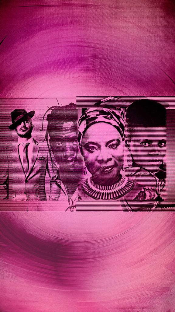 a picture of the 3 guest artists - Angelique Kidjo, Pheelz and Wiyaala and the guest producer Dodo in pink