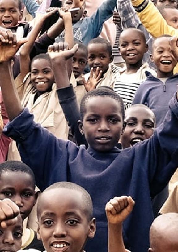 A group of kids cheering